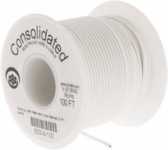 Made in USA - 18 AWG, 16 Strand, 100' OAL, Tinned Copper Hook Up Wire - White PVC Jacket, 0.08" Diam - Exact Tool & Supply