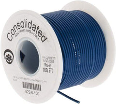 Made in USA - 18 AWG, 16 Strand, 100' OAL, Tinned Copper Hook Up Wire - Blue PVC Jacket, 0.08" Diam - Exact Tool & Supply