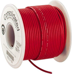Made in USA - 18 AWG, 16 Strand, 100' OAL, Tinned Copper Hook Up Wire - Red PVC Jacket, 0.08" Diam - Exact Tool & Supply