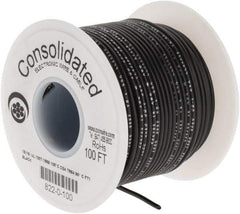 Made in USA - 18 AWG, 16 Strand, 100' OAL, Tinned Copper Hook Up Wire - Black PVC Jacket, 0.08" Diam - Exact Tool & Supply