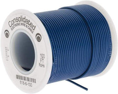 Made in USA - 22 AWG, 7 Strand, 100' OAL, Tinned Copper Hook Up Wire - Blue PVC Jacket, 0.062" Diam - Exact Tool & Supply