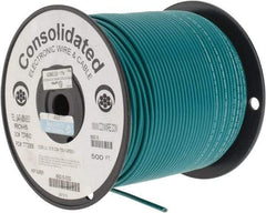 Made in USA - 12 AWG, 65 Strand, 500' OAL, Tinned Copper Hook Up Wire - Green PVC Jacket, 0.155" Diam - Exact Tool & Supply