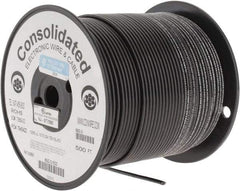 Made in USA - 12 AWG, 65 Strand, 500' OAL, Tinned Copper Hook Up Wire - Black PVC Jacket, 0.155" Diam - Exact Tool & Supply