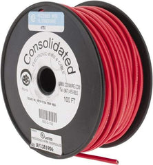 Made in USA - 12 AWG, 65 Strand, 100' OAL, Tinned Copper Hook Up Wire - Red PVC Jacket, 0.155" Diam - Exact Tool & Supply