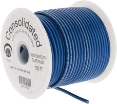 Made in USA - 14 AWG, 41 Strand, 100' OAL, Tinned Copper Hook Up Wire - Blue PVC Jacket, 0.136" Diam - Exact Tool & Supply
