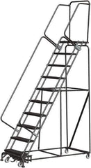 Ballymore - 133" 10 Step Rolling Warehouse Ladder - Lock Step Rolling Safety Ladder, 450 Lb Capacity, 100" Platform Height, 32" Base Width x 74" Base Depth, Perforated Tread - Exact Tool & Supply