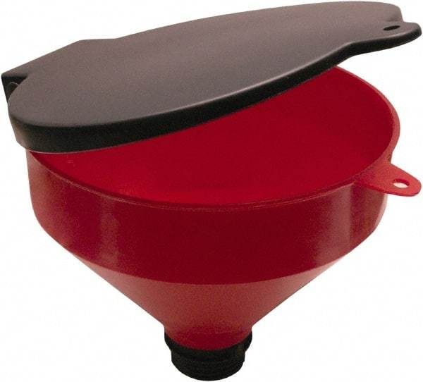 Funnel King - 8" High x 9-1/8" Diam, Polypropylene, Manual Closing Drum Funnel with Lockable Lid - 55 Gal Drum/Pail Capacity - Exact Tool & Supply