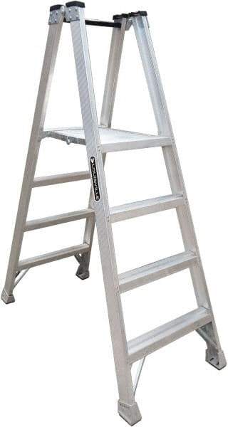 Louisville - 3 Steps, 4' High, Type IA Rating, Aluminum Platform Ladder - 300 Lb Capacity, 25-3/8" Base Width - Exact Tool & Supply