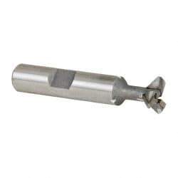 Made in USA - 1/2" Diam x 5/32" Width of Cut, 45° Included Angle, Carbide-Tipped Dovetail Cutter - 3/8" Shank Diam, 2-1/8" Overall Length, 0.02" Corner Radius, Weldon Flat, Uncoated - Exact Tool & Supply