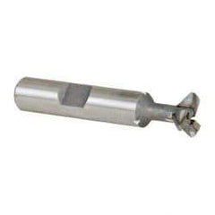 Made in USA - 1/2" Diam x 5/32" Width of Cut, 45° Included Angle, Carbide-Tipped Dovetail Cutter - 3/8" Shank Diam, 2-1/8" Overall Length, 0.02" Corner Radius, Weldon Flat, Uncoated - Exact Tool & Supply