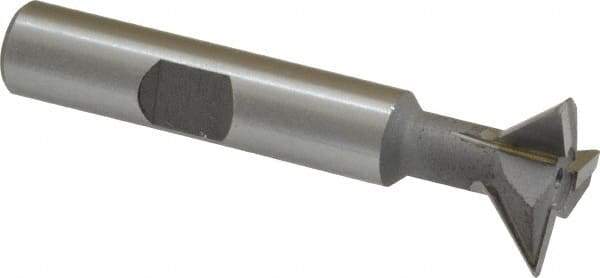 Made in USA - 3/4" Diam x 1/4" Width of Cut, 45° Included Angle, Carbide-Tipped Dovetail Cutter - 3/8" Shank Diam, 2-1/4" Overall Length, 0.02" Corner Radius, Weldon Flat, Uncoated - Exact Tool & Supply