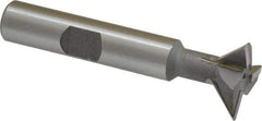 Made in USA - 3/4" Diam x 1/4" Width of Cut, 45° Included Angle, Carbide-Tipped Dovetail Cutter - 3/8" Shank Diam, 2-1/4" Overall Length, 0.02" Corner Radius, Weldon Flat, Uncoated - Exact Tool & Supply