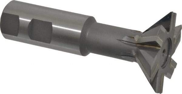 Made in USA - 2" Diam x 5/8" Width of Cut, 45° Included Angle, Carbide-Tipped Dovetail Cutter - 1" Shank Diam, 4-1/4" Overall Length, 0.02" Corner Radius, Weldon Flat, Uncoated - Exact Tool & Supply