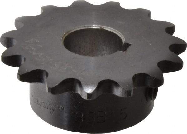 Browning - 15 Teeth, 3/8" Chain Pitch, Chain Size 35, Finished Bore Sprocket - 5/8" Bore Diam, 1.804" Pitch Diam, 1.99" Outside Diam - Exact Tool & Supply