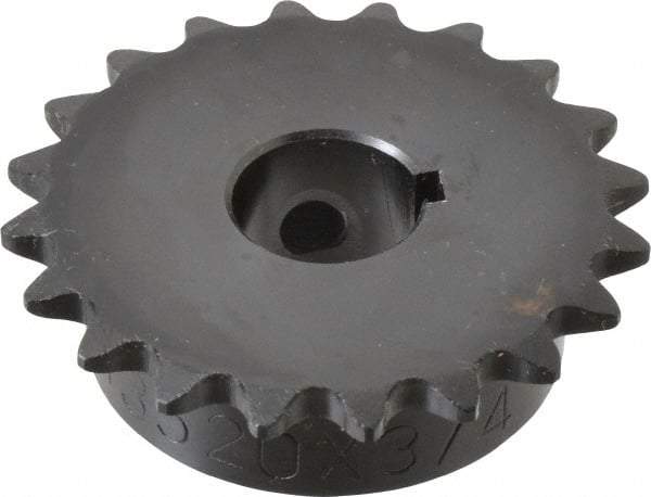 Browning - 20 Teeth, 3/8" Chain Pitch, Chain Size 35, Finished Bore Sprocket - 3/4" Bore Diam, 2.397" Pitch Diam, 2.59" Outside Diam - Exact Tool & Supply
