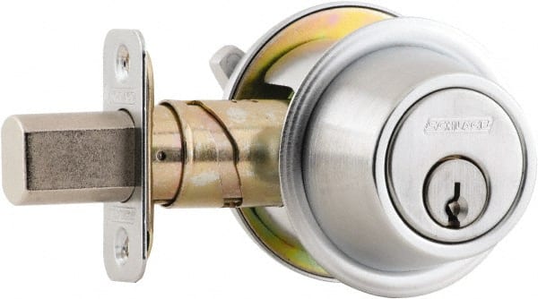 Schlage - 1-3/8 to 1-3/4" Door Thickness, Satin Chrome Finish, Single Cylinder Deadbolt with Thumb Turn - Exact Tool & Supply