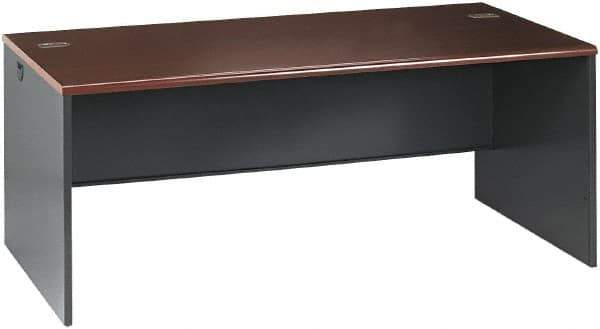 Hon - Steel-Reinforced High-Pressure Laminate/Metal Desk Shell - 72" Wide x 36" Deep x 29" High, Mahogany/Charcoal - Exact Tool & Supply