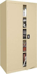 Sandusky Lee - 5 Shelf Locking Storage Cabinet - Steel, 36" Wide x 18" Deep x 72" High, Tan - Exact Tool & Supply