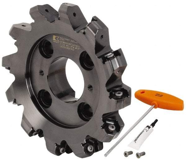 Kennametal - 8" Cut Diam, 2-1/2" Arbor Hole, 8mm Max Depth of Cut, 45° Indexable Chamfer & Angle Face Mill - 12 Inserts, HNPJ 1307... Insert, Right Hand Cut, 12 Flutes, Through Coolant, Series Dodeka Max - Exact Tool & Supply