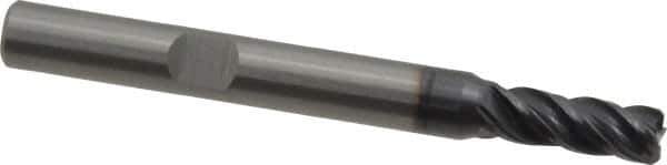 Kennametal - 4 Flute Solid Carbide Roughing & Finishing Corner Chamfer End Mill - AlTiN Finish, Weldon Shank, 38° Helix, Centercutting - Exact Tool & Supply
