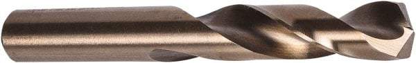 Precision Twist Drill - #10 135° Spiral Flute Cobalt Screw Machine Drill Bit - Oxide/Gold Finish, Right Hand Cut, 1-3/16" Flute Length, 2-1/4" OAL, Split Point, Straight Shank - Exact Tool & Supply