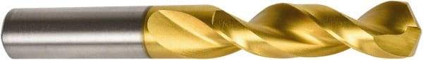 Precision Twist Drill - 11/32" 135° Parabolic Flute High Speed Steel Screw Machine Drill Bit - TiN Finish, Right Hand Cut, 1-11/16" Flute Length, 3" OAL, Split Point, Straight Shank - Exact Tool & Supply