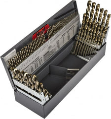 Precision Twist Drill - 1/16 to 1/2", 135° Point, Gold Finish, Cobalt Jobber Length Drill Bit Set - Exact Tool & Supply