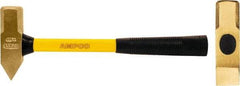 Ampco - 1-1/2 Lb Head Nickel Aluminum Bronze Nonsparking Cross Pein Hammer - 14" Fiberglass Handle, 1-5/16" Face Diam, 14" OAL, Lifetime Warranty, FM Approved - Exact Tool & Supply
