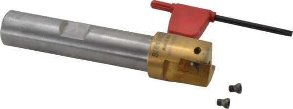 Superbee - 0.07 to 0.13 Inch Cutting Radius, 1 Inch Cutter Diameter, 2 Style EM15 Inserts, 3/4 Inch Shank Diameter, Indexable Convex Radius Cutter - 4.5 Inch Overall Length - Exact Tool & Supply