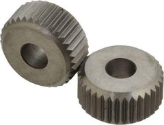 Made in USA - 3/4" Diam, 90° Tooth Angle, 14 TPI, Beveled Face, Form Type High Speed Steel Straight Knurl Wheel - 3/8" Face Width, 1/4" Hole, Circular Pitch, Series KP - Exact Tool & Supply
