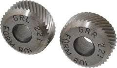 Made in USA - 5/16 Inch Face Width, 5/8 Inch Diameter, High Speed Steel Knurl Wheel Set - 7/32 Inch Hole Diameter, Beveled Face Knurl, Left and Right Hand Diagonal Pattern, Form, GR Series - Exact Tool & Supply