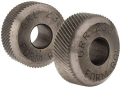 Made in USA - 3/16 Inch Face Width, 5/8 Inch Diameter, High Speed Steel Knurl Wheel Set - 7/32 Inch Hole Diameter, Beveled Face Knurl, Left and Right Hand Diagonal Pattern, Form, GR Series - Exact Tool & Supply
