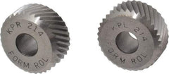 Made in USA - 3/8 Inch Face Width, 3/4 Inch Diameter, High Speed Steel Knurl Wheel Set - 1/4 Inch Hole Diameter, Beveled Face Knurl, Left and Right Hand Diagonal Pattern, Form, KP Series - Exact Tool & Supply