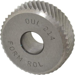 Made in USA - 3/8 Inch Face Width, 1 Inch Diameter, High Speed Steel Knurl Wheel Set - 5/16 Inch Hole Diameter, Beveled Face Knurl, Left and Right Hand Diagonal Pattern, Form, OU Series - Exact Tool & Supply