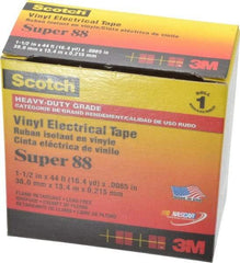 3M - 1-1/2" x 44', Black Vinyl Electrical Tape - Series 88, 8.5 mil Thick, 20 Lb./Inch Tensile Strength - Exact Tool & Supply