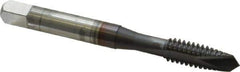 OSG - #6-32 UNC, 2 Flute, TiCN Finish, High Speed Steel Spiral Point Tap - Plug Chamfer, Right Hand Thread, 2" OAL, 11/16" Thread Length, 0.141" Shank Diam, 3B Class of Fit, Series 105 - Exact Tool & Supply