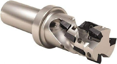 Seco - 25mm Cut Diam, 34mm Max Depth of Cut, 25mm Shank Diam, 110mm OAL, Indexable Square Shoulder Helical End Mill - XO.X 10T3 Inserts, Weldon Shank, 90° Lead Angle, Through Coolant, Series Turbo 10 - Exact Tool & Supply