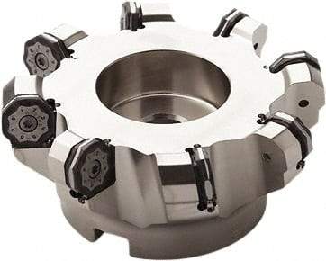 Seco - 140mm Cut Diam, 40mm Arbor Hole, 6mm Max Depth of Cut, 40° Indexable Chamfer & Angle Face Mill - 10 Inserts, ON.. 0905 Insert, Right Hand Cut, 10 Flutes, Through Coolant, Series Double OctoMill - Exact Tool & Supply