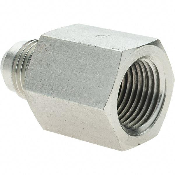Parker - 3/8" Tube OD, 37° Steel Flared Tube Female Connector - 3/8 NPTF, Flare x FNPT Ends - Exact Tool & Supply