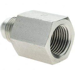 Parker - 3/8" Tube OD, 37° Steel Flared Tube Female Connector - 3/8 NPTF, Flare x FNPT Ends - Exact Tool & Supply