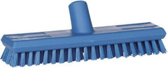 Vikan - 1" Bristle Length, Polyester Scrub Brush - 10-5/8" Long x 2-1/2" Wide Head, 11" OAL, European Threaded Handle, Blue, Polypropylene Block - Exact Tool & Supply