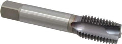 OSG - 1-8 UNC, 3 Flute, TiCN Finish, Vanadium High Speed Steel Spiral Point Tap - Plug Chamfer, Right Hand Thread, 5-1/8" OAL, 2-1/2" Thread Length, 0.8" Shank Diam, 3B Class of Fit, Series 300 - Exact Tool & Supply