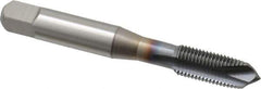 OSG - 3/8-24 UNF, 3 Flute, TiCN Finish, Vanadium High Speed Steel Spiral Point Tap - Plug Chamfer, Right Hand Thread, 2-15/16" OAL, 1-1/4" Thread Length, 0.381" Shank Diam, 3B Class of Fit, Series 300 - Exact Tool & Supply
