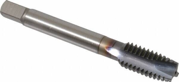 OSG - 7/16-14 UNC, 3 Flute, TiCN Finish, Vanadium High Speed Steel Spiral Point Tap - Plug Chamfer, Right Hand Thread, 3-5/32" OAL, 1-7/16" Thread Length, 0.323" Shank Diam, Series 300 - Exact Tool & Supply