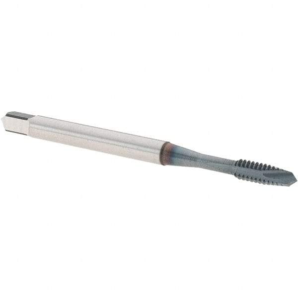 OSG - #4-40 UNC, 2 Flute, TiCN Finish, Vanadium High Speed Steel Spiral Point Tap - Plug Chamfer, Right Hand Thread, 1-7/8" OAL, 9/16" Thread Length, 0.141" Shank Diam, Series 300 - Exact Tool & Supply