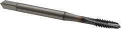 OSG - #8-32 UNC, 3 Flute, TiCN Finish, Vanadium High Speed Steel Spiral Point Tap - Plug Chamfer, Right Hand Thread, 2-1/8" OAL, 3/4" Thread Length, 0.168" Shank Diam, 3B Class of Fit, Series 300 - Exact Tool & Supply
