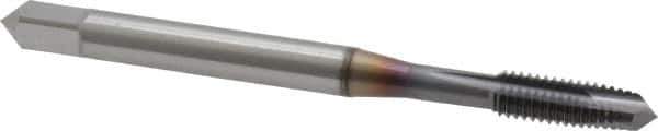 OSG - #10-32 UNF, 3 Flute, TiCN Finish, Vanadium High Speed Steel Spiral Point Tap - Plug Chamfer, Right Hand Thread, 2-3/8" OAL, 7/8" Thread Length, 0.194" Shank Diam, 3B Class of Fit, Series 300 - Exact Tool & Supply