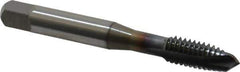 OSG - 5/16-18 UNC, 3 Flute, TiCN Finish, Vanadium High Speed Steel Spiral Point Tap - Plug Chamfer, Right Hand Thread, 2-23/32" OAL, 1-1/8" Thread Length, 0.318" Shank Diam, 2B Class of Fit, Series 300 - Exact Tool & Supply