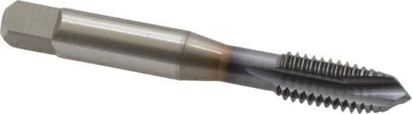 OSG - 3/8-16 UNC, 3 Flute, TiCN Finish, Vanadium High Speed Steel Spiral Point Tap - Plug Chamfer, Right Hand Thread, 2-15/16" OAL, 1-1/4" Thread Length, 0.381" Shank Diam, 2B Class of Fit, Series 300 - Exact Tool & Supply