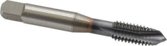 OSG - 3/8-16 UNC, 3 Flute, TiCN Finish, Vanadium High Speed Steel Spiral Point Tap - Plug Chamfer, Right Hand Thread, 2-15/16" OAL, 1-1/4" Thread Length, 0.381" Shank Diam, 2B Class of Fit, Series 300 - Exact Tool & Supply